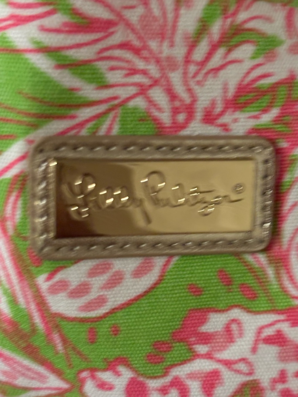 Lilly Pulitzer Pink and Green Floral Canvas Tote with Gold Trim EUC - Picture 2 of 8